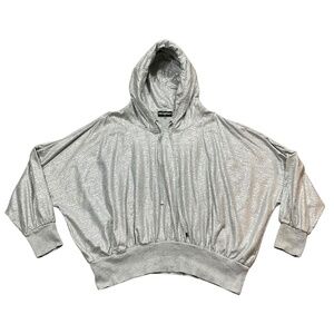 Karl Lagerfeld Paris Large Foiled Metallic Hoodie Light Heather silver
